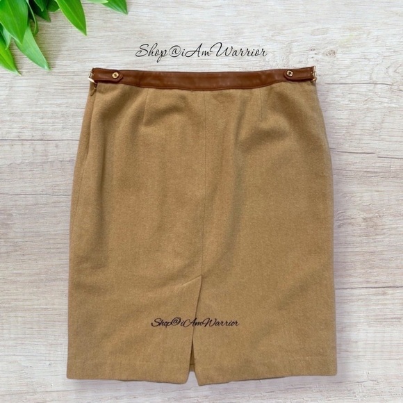 Ralph Lauren Black label Cashmere Blend Pencil Skirt with Leather Buckled Waist - Picture 8 of 13